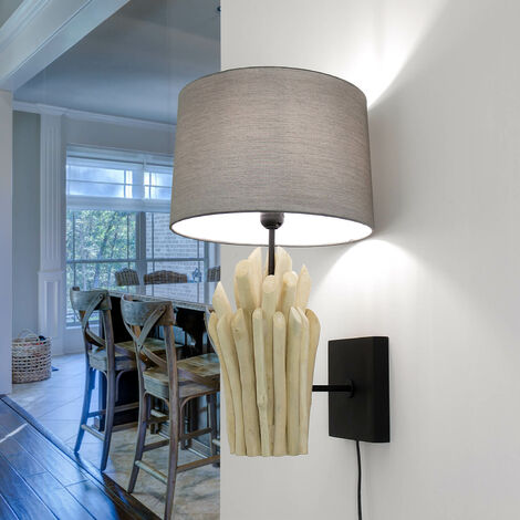 Wandlampe E27 Grau Natur Stoff Holz Modern Wandleuchte (1/5)