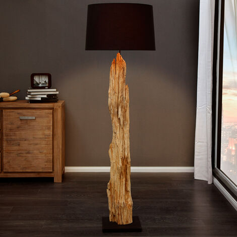 Stehlampe E27 175 cm Schwarz Natur Holz Modern Stehleuchte (1/5)