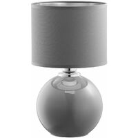 Tischleuchte Nachttischlampe Grau E27 36 cm Stoff Glas Modern Wohnzimmer Schlafzimmer