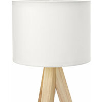 Nachttischlampe Stoff Holz Dreibein Weiß Tischleuchte