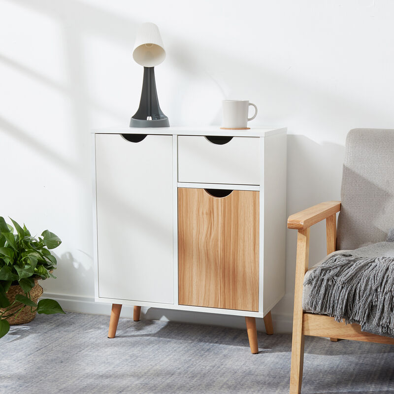 Buffet Bois Blanc 90 X 75 X 30 Cm - 3 Portes, 1 Tiroir, Design Moderne | Commode Salle à Manger, Rangement Fermé - 12