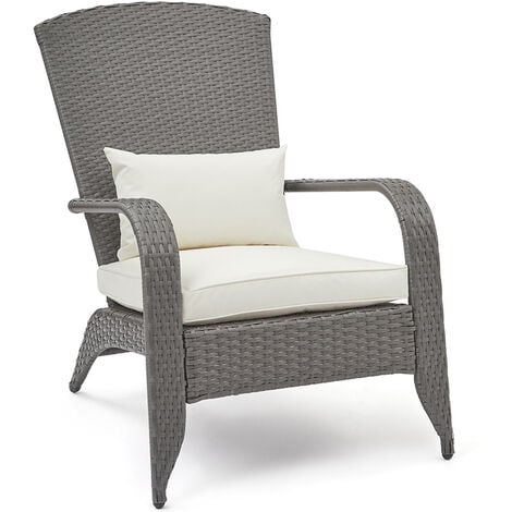 Fauteuil de jardin en rotin PE  chaise de loisirs avec coussin pour patio terrasse pelouse  jardin piscine Mondeer