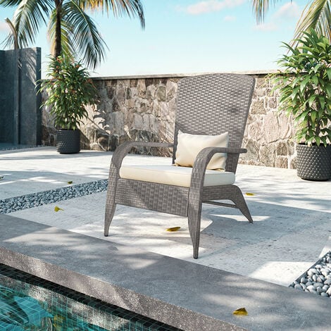 Fauteuil de jardin en rotin PE  chaise de loisirs avec coussin pour patio terrasse pelouse  jardin piscine Mondeer