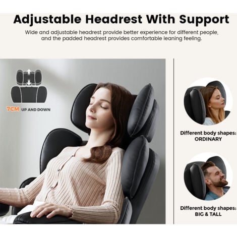 IWMH Chaise de Bureau en Cuir à Dossier Grand avec Coussin Lombaire, Chaise de Direction avec Repose-Pieds Extensible et Accoudoirs Prolongés, Fauteuil Ergonomique avec Appui-tête Réglable en Hauteur 