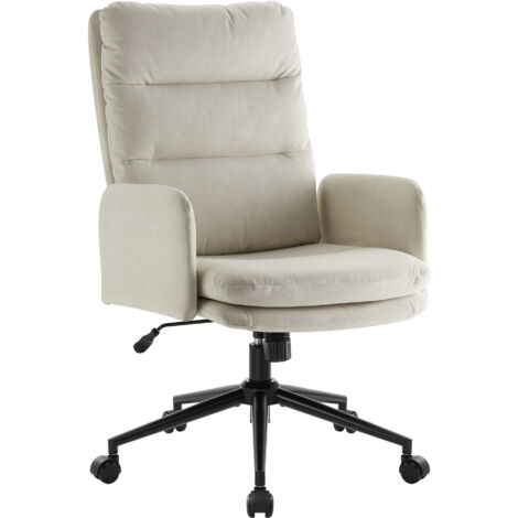 Chaise De Bureau Ergonomique Avec Housse En Chenille Beige - Hauteur Réglable, Pivotante, Roulettes, 61x56x76-86 Cm