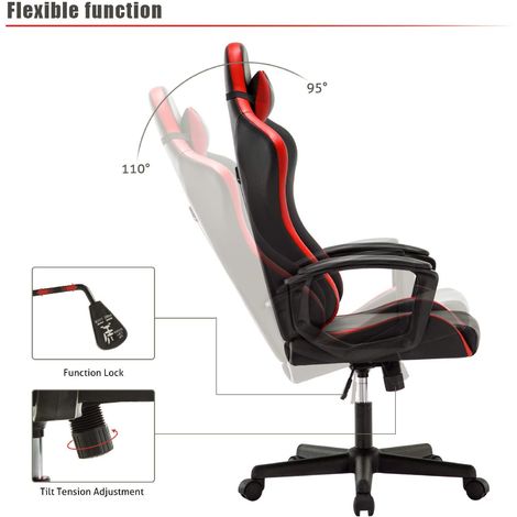 Chaise Gaming, Fauteuil Gamer Pivotant, Siege ergonomique, Dossier haut,  Assise rembourrée, Avec appui-tête et soutien lombaire ajustables, Noir -  Intimate WM Heart Intimate WM Heart - Conforama