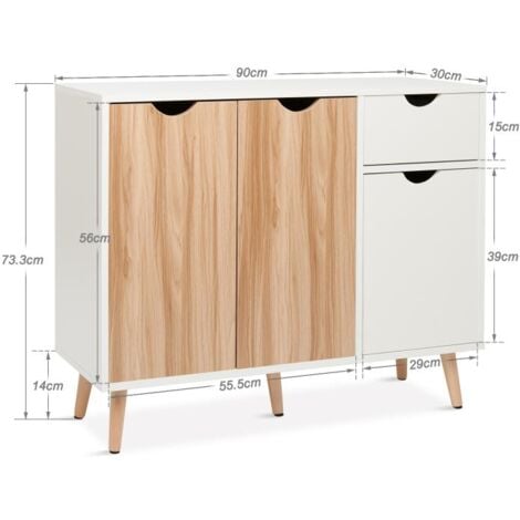 Buffet meuble de rangement design scandinave commode avec 1 tiroir et 3 portes meuble de rangement armoire 90 x 30 x 73 cm Mondeer