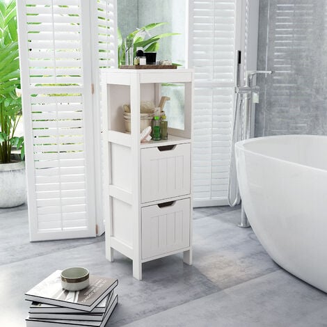 Meuble de Salle de Bain,avec 2 Tiroirs Réglable Style Moderne Bois pour Salle de Bains Salon Chambre Cuisine, Blanc-Mondeer