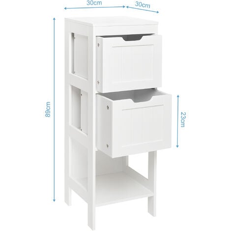 Meuble de Salle de Bain,avec 2 Tiroirs Réglable Style Moderne Bois pour Salle de Bains Salon Chambre Cuisine, Blanc-Mondeer