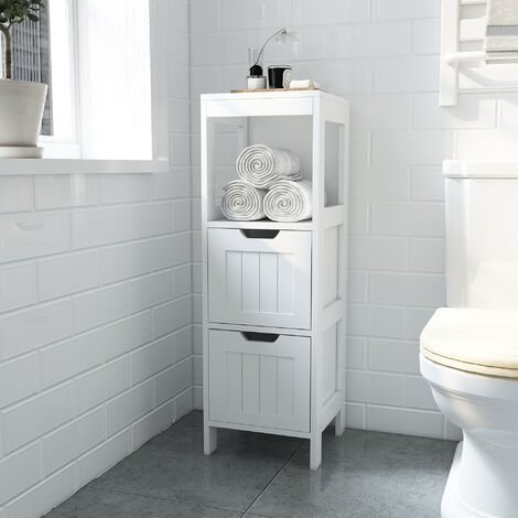 Meuble de Salle de Bain,avec 2 Tiroirs Réglable Style Moderne Bois pour Salle de Bains Salon Chambre Cuisine, Blanc-Mondeer