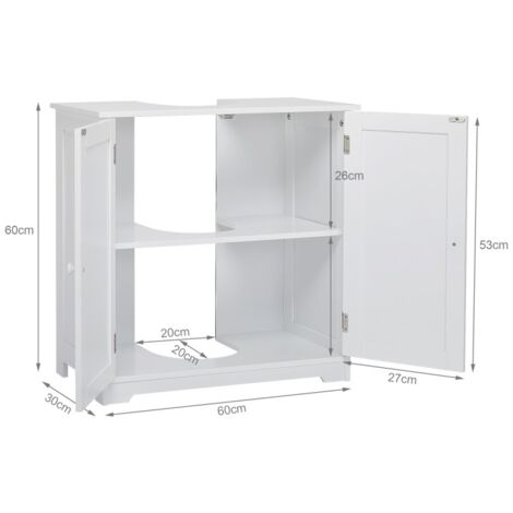 Meuble sous vasque simple Bois avec deux portes poser librement 60 x 30 x 60 cm pour Salle de Bain Blanc Mondeer