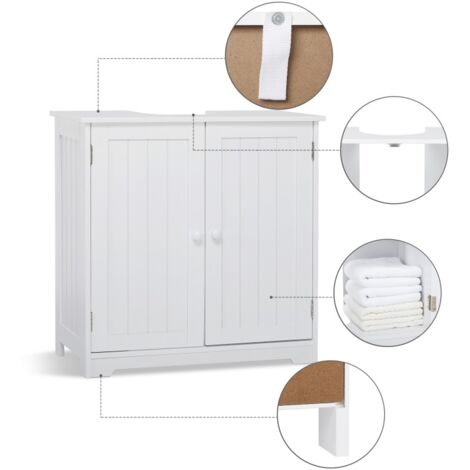 Meuble sous vasque simple Bois avec deux portes poser librement 60 x 30 x 60 cm pour Salle de Bain Blanc Mondeer
