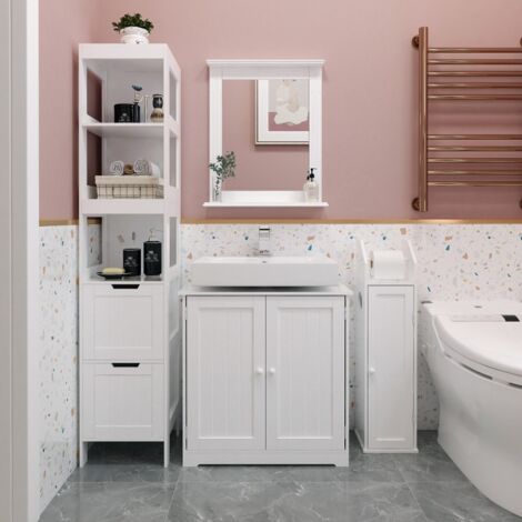 Meuble sous vasque simple Bois avec deux portes poser librement 60 x 30 x 60 cm pour Salle de Bain Blanc Mondeer