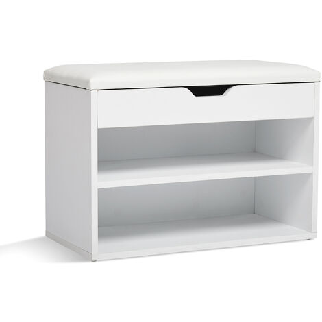 Meuble à chaussures banc de rangement à chaussures range chaussures avec coussin petite armoire en bois (Blanc) Mondeer