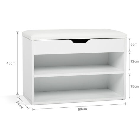 Meuble à chaussures banc de rangement à chaussures range chaussures avec coussin petite armoire en bois (Blanc) Mondeer