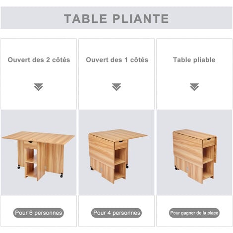 Table pliante  table à manger  pliante cuisine  table mobile à feuilles caduques Chêne Rouge Mondeer