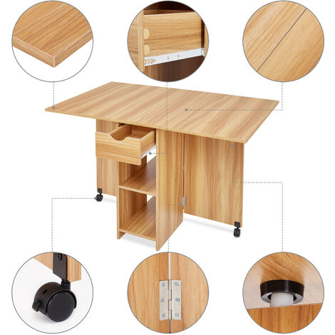 Table pliante  table à manger  pliante cuisine  table mobile à feuilles caduques Chêne Rouge Mondeer