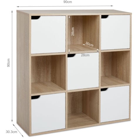 Bibliothèque Étagère de livres meuble de rangement avec 9 compartiments inclus 4 ouvert et 5 avec porte chêne Mondeer