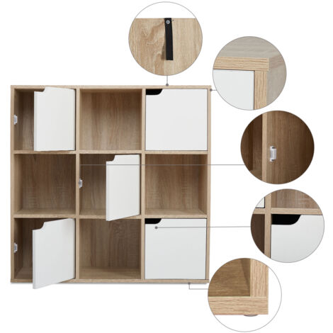 Bibliothèque Étagère de livres meuble de rangement avec 9 compartiments inclus 4 ouvert et 5 avec porte chêne Mondeer