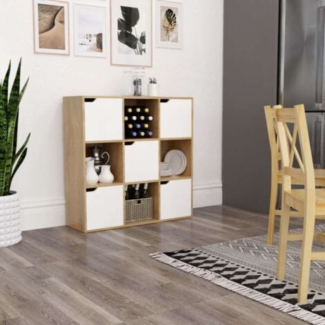 Bibliothèque Étagère de livres meuble de rangement avec 9 compartiments inclus 4 ouvert et 5 avec porte chêne Mondeer