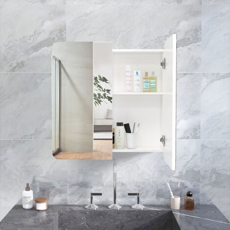 Armoire de Toilette Miroir Mural Salle de Bain Armoire de Rangement Murale 68 x 13 x 66 cm Blanc - Mondeer