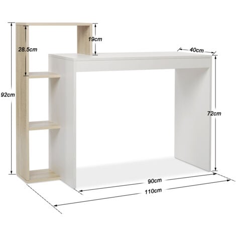 Bureau droit bureau informatique table de travail, avec étagères etagère de rangement en Bois Naturel Mondeer