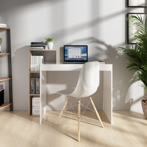 Bureau droit bureau informatique table de travail, avec étagères etagère de rangement en Bois Naturel Mondeer