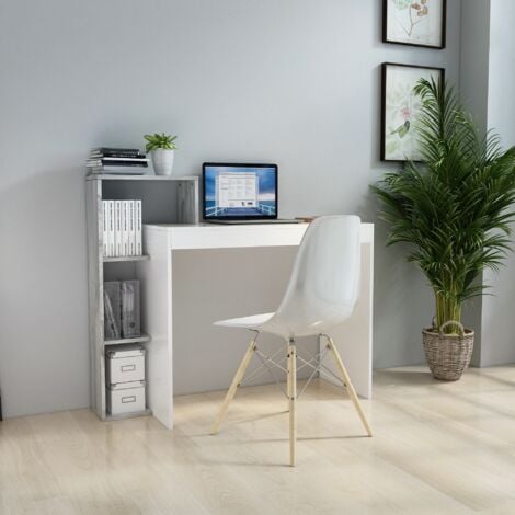 Mondeer Bureau d'Ordinateur, Bureau Informatique, Table de Travail, Avec  étagères, Etagère de Rangement, en Bois, Blanc&Gris