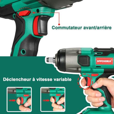 HYCHIKA 350Nm Clé à Chocs Sans Fil avec 4.0Ah Batterie, Visseuse à Choc Fréquence d'impact 3000IPM, 3 Douilles à Chocs pour 17/19/21mm, 10/13mm Mandrin, Boulons de Roue