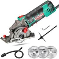 Scie Circulaire, HYCHIKA 500W Mini Scie Circulaire, 4500RPM, Profondeur de coupe: 0-25mm, Moteur en Cuivre Pur