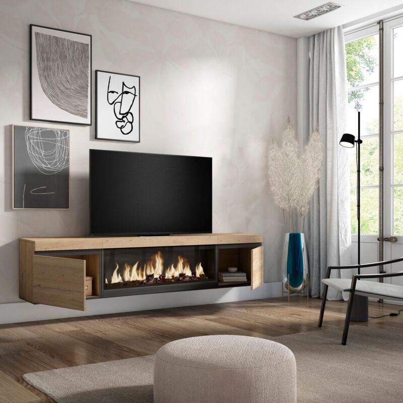 Skraut Home - Meuble Tv, Banc Télé, Grand Espace De Rangement, 200x45x35cm, Pour Les Tv Jusqu'à 80', Cheminée Électrique, Style Moderne, Blanc Et Noir à partir de 665,00 € (juin 2026