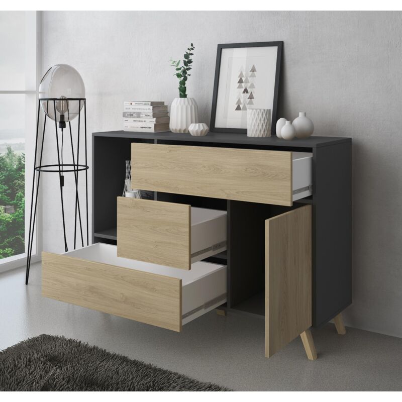 IDMARKET Ensemble meubles de salon buffet, table basse relevable et meuble  TV DETROIT design industriel - Cdiscount Maison