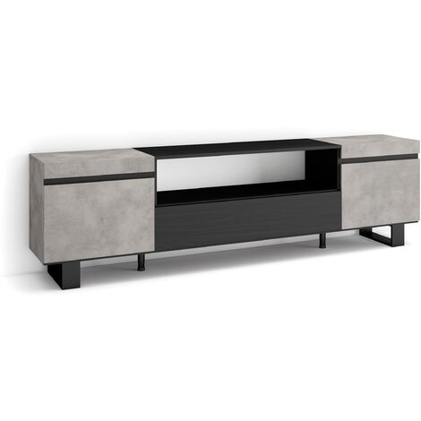 Skraut Home - Meuble TV, Banc Télé, Grand espace de Rangement, 200x57x35cm, Pour les TV jusqu'à 80", Design industriel, Style moderne, Gris Ciment