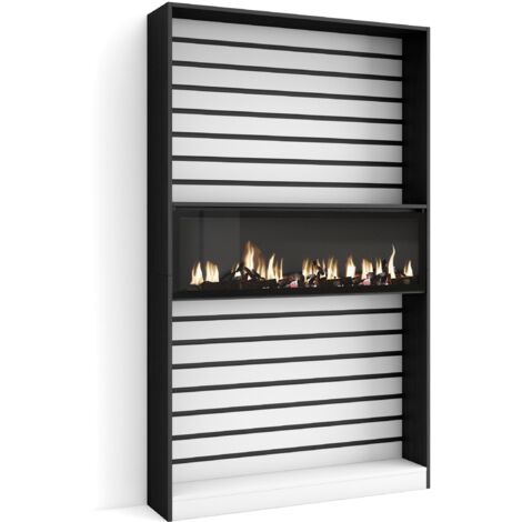 Skraut Home – Étagère bibliothèque moderne 110x186x25cm – Blanc mat et noir veinage bois – Panneaux à lattes 3D – Pour salon et bureau (1/5)