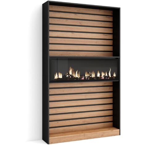 Skraut Home – Étagère bibliothèque 110x186x25cm – Chêne et noir – Style moderne pour salon, salle à manger, bureau – Panneaux en bois de haute qualité (1/5)