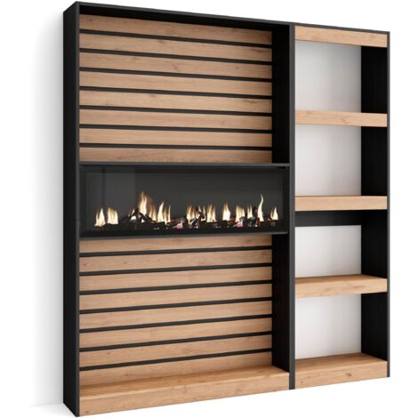 Skraut Home – Étagère bibliothèque moderne en chêne noir – 4 étagères – Dimensions 186x170x25cm – Pour salon, salle à manger ou bureau (1/5)