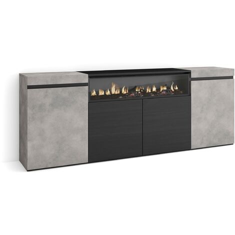 Skraut Home – Buffet moderne avec cheminée électrique à LED – 200x75x35cm – 4 portes – Puissance 34W – Effet de feu 3D sans chaleur (1/5)