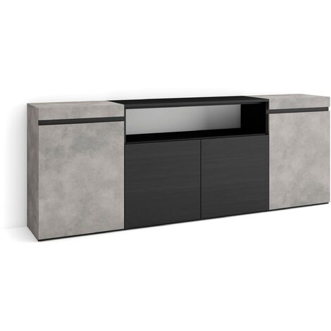 Skraut Home – Buffet moderne 200x35x75cm – 4 portes – Meuble de rangement en gris ciment – Commode pour salon et cuisine (1/5)
