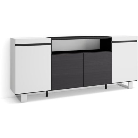 Skraut Home - Buffet salon et cuisine, Meuble de Rangement, Commode, 200x87x35cm, 4 Portes, Design industriel, Style moderne, Blanc et noir (1/5)