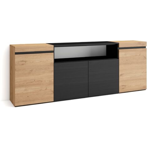 Skraut Home – Buffet moderne en chêne et noir 200x75x35cm – Meuble de rangement avec 4 portes – Module central et latéral personnalisable