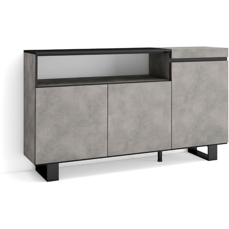 Skraut Home - Buffet salon et cuisine, Meuble de Rangement, Commode, 150x87x35cm, 3 Portes, Design industriel, Style moderne, Gris Ciment (1/5)