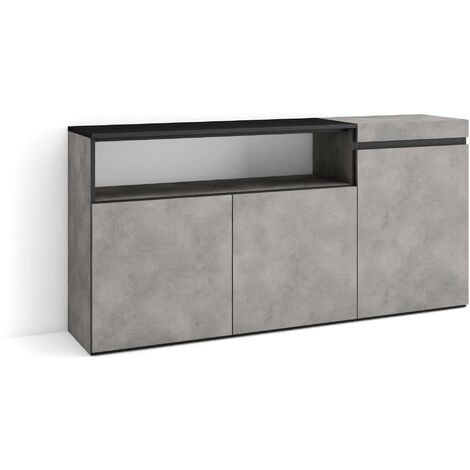 Skraut Home - Buffet salon et cuisine, Meuble de Rangement, Commode, 150x75x35cm, 3 Portes, Meuble chaussure, Style moderne, Gris Ciment (1/5)