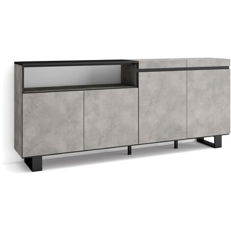 Skraut Home - Buffet salon et cuisine, Meuble de Rangement, Commode, 200x87x35cm, 4 Portes, Design industriel, Style moderne, Gris Ciment (1/5)