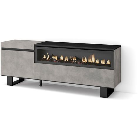 Skraut Home - Meuble TV, Banc Télé, Grand espace de Rangement, 150x57x35cm, Pour les TV jusqu'à 65", Cheminée électrique, Design industriel, Style moderne, Gris Ciment (1/5)