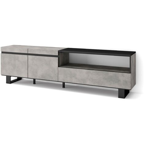 Skraut Home - Meuble TV, Banc Télé, Grand espace de Rangement, 200x57x35cm, Pour les TV jusqu'à 80", Design industriel, Style moderne, Gris Ciment (1/5)