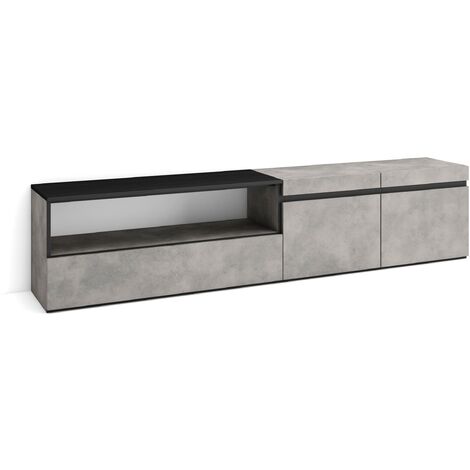 Skraut Home - Meuble TV, Banc Télé, Grand espace de Rangement, 200x45x35cm, Pour les TV jusqu'à 80", Meubles de salon, Style moderne, Gris Ciment (1/5)