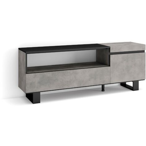 Skraut Home - Meuble TV, Banc Télé, Grand espace de Rangement, 150x57x35cm, Pour les TV jusqu'à 65", Design industriel, Style moderne, Gris Ciment (1/5)