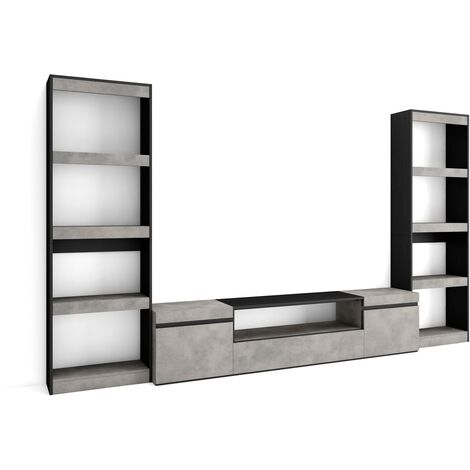 Skraut Home - Ensemble Meuble TV, Meuble Salon Complet, 320x186x35cm, Pour les TV jusqu'à 80", Salon Complet, Style moderne, Gris Ciment (1/5)