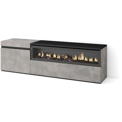 Skraut Home – Meuble TV avec cheminée électrique – Grand espace de rangement 150x45x35cm – Pour TV jusqu'à 65' – Style moderne gris ciment (1/5)