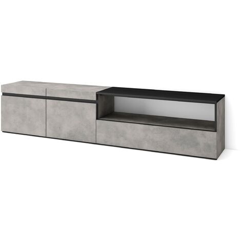 Skraut Home - Meuble TV, Banc Télé, Grand espace de Rangement, 200x45x35cm, Pour les TV jusqu'à 80", Meubles de salon, Style moderne, Gris Ciment (1/5)
